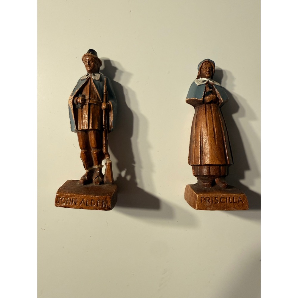 Vintage Pair of Sirocco Wood John & Priscilla Thanksgiving Pilgrim Decorations